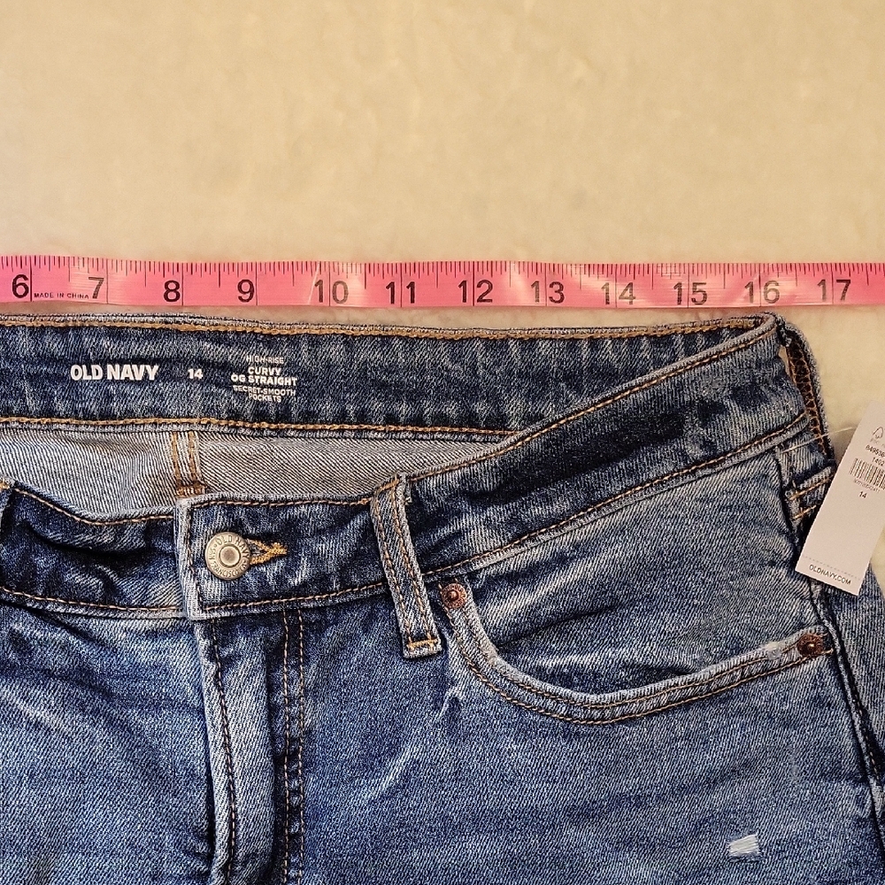 NWT OG high rise straight medium wash Women's Blue Distressed Jeans 14 - Picture 7 of 9